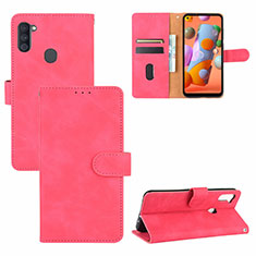 Leather Case Stands Flip Cover Holder L03Z for Samsung Galaxy A11 Hot Pink