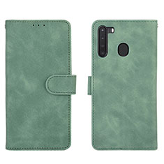 Leather Case Stands Flip Cover Holder L03Z for Samsung Galaxy A21 Green