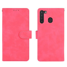 Leather Case Stands Flip Cover Holder L03Z for Samsung Galaxy A21 Hot Pink