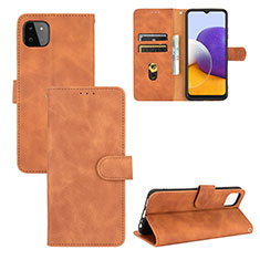 Leather Case Stands Flip Cover Holder L03Z for Samsung Galaxy A22 5G Brown