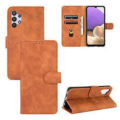 Leather Case Stands Flip Cover Holder L03Z for Samsung Galaxy A32 4G Brown