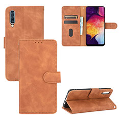 Leather Case Stands Flip Cover Holder L03Z for Samsung Galaxy A50S Brown