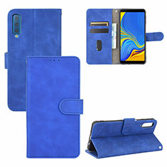 Leather Case Stands Flip Cover Holder L03Z for Samsung Galaxy A7 (2018) A750 Blue