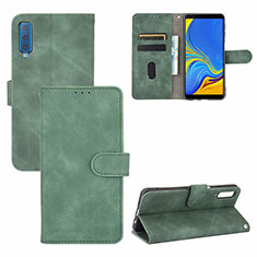 Leather Case Stands Flip Cover Holder L03Z for Samsung Galaxy A7 (2018) A750 Green
