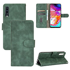 Leather Case Stands Flip Cover Holder L03Z for Samsung Galaxy A70 Green