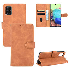 Leather Case Stands Flip Cover Holder L03Z for Samsung Galaxy A71 4G A715 Brown