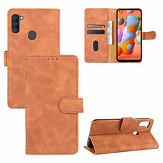 Leather Case Stands Flip Cover Holder L03Z for Samsung Galaxy M11 Brown