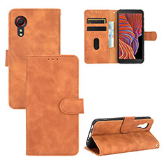 Leather Case Stands Flip Cover Holder L03Z for Samsung Galaxy XCover 5 SM-G525F Brown