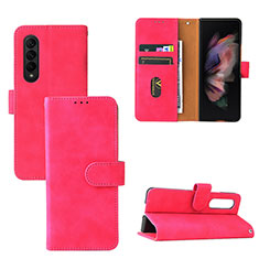 Leather Case Stands Flip Cover Holder L03Z for Samsung Galaxy Z Fold4 5G Hot Pink