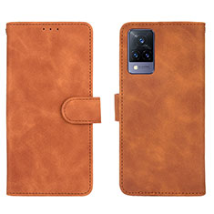 Leather Case Stands Flip Cover Holder L03Z for Vivo V21 5G Brown