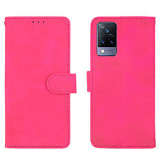 Leather Case Stands Flip Cover Holder L03Z for Vivo V21s 5G Hot Pink