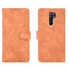 Leather Case Stands Flip Cover Holder L03Z for Xiaomi Poco M2 Brown