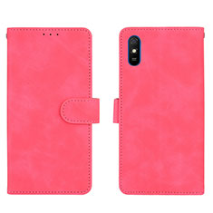 Leather Case Stands Flip Cover Holder L03Z for Xiaomi Redmi 9A Hot Pink