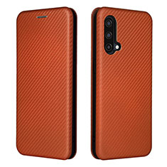 Leather Case Stands Flip Cover Holder L04Z for OnePlus Nord CE 5G Brown