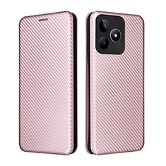 Leather Case Stands Flip Cover Holder L04Z for Realme C67 Rose Gold