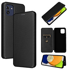 Leather Case Stands Flip Cover Holder L04Z for Samsung Galaxy A03 Black