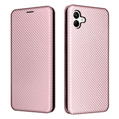 Leather Case Stands Flip Cover Holder L04Z for Samsung Galaxy M04 Rose Gold