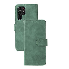 Leather Case Stands Flip Cover Holder L04Z for Samsung Galaxy S24 Ultra 5G Green