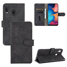 Leather Case Stands Flip Cover Holder L05Z for Samsung Galaxy A20 Black