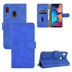 Leather Case Stands Flip Cover Holder L05Z for Samsung Galaxy A20 Blue