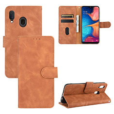 Leather Case Stands Flip Cover Holder L05Z for Samsung Galaxy A20 Brown