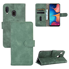Leather Case Stands Flip Cover Holder L05Z for Samsung Galaxy A20 Green