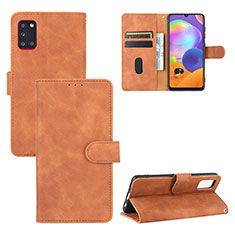 Leather Case Stands Flip Cover Holder L05Z for Samsung Galaxy A31 Brown