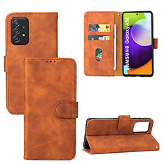 Leather Case Stands Flip Cover Holder L05Z for Samsung Galaxy A52 4G Brown