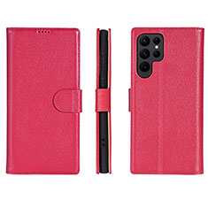 Leather Case Stands Flip Cover Holder L06 for Samsung Galaxy S24 Ultra 5G Hot Pink