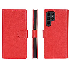 Leather Case Stands Flip Cover Holder L06 for Samsung Galaxy S24 Ultra 5G Red