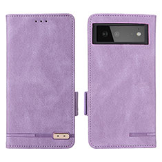 Leather Case Stands Flip Cover Holder L06Z for Google Pixel 6 5G Purple