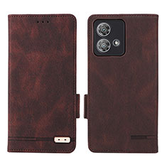 Leather Case Stands Flip Cover Holder L06Z for Motorola Moto Edge 40 Neo 5G Brown