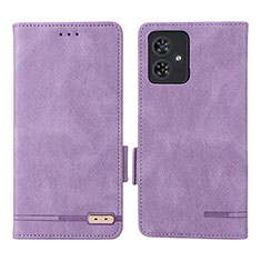 Leather Case Stands Flip Cover Holder L06Z for Motorola Moto G54 5G Purple