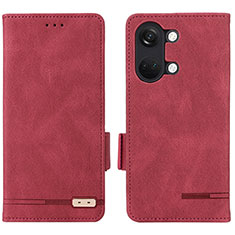 Leather Case Stands Flip Cover Holder L06Z for OnePlus Ace 2V 5G Red