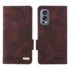 Leather Case Stands Flip Cover Holder L06Z for OnePlus Nord 2 5G Brown