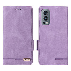 Leather Case Stands Flip Cover Holder L06Z for OnePlus Nord 2 5G Purple