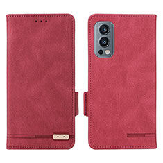 Leather Case Stands Flip Cover Holder L06Z for OnePlus Nord 2 5G Red