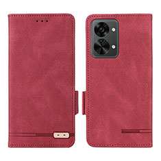 Leather Case Stands Flip Cover Holder L06Z for OnePlus Nord 2T 5G Red