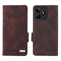 Leather Case Stands Flip Cover Holder L06Z for Realme C53 India Brown