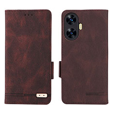 Leather Case Stands Flip Cover Holder L06Z for Realme C55 Brown