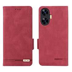 Leather Case Stands Flip Cover Holder L06Z for Realme C55 Red