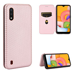 Leather Case Stands Flip Cover Holder L06Z for Samsung Galaxy A01 SM-A015 Rose Gold