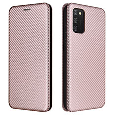 Leather Case Stands Flip Cover Holder L06Z for Samsung Galaxy A03s Rose Gold