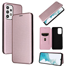 Leather Case Stands Flip Cover Holder L06Z for Samsung Galaxy A23 4G Rose Gold