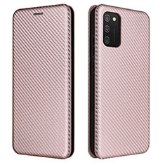 Leather Case Stands Flip Cover Holder L06Z for Samsung Galaxy F02S SM-E025F Rose Gold