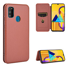 Leather Case Stands Flip Cover Holder L06Z for Samsung Galaxy M30s Brown