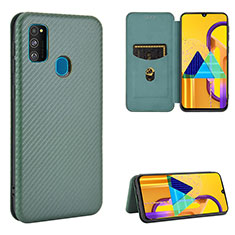 Leather Case Stands Flip Cover Holder L06Z for Samsung Galaxy M30s Green