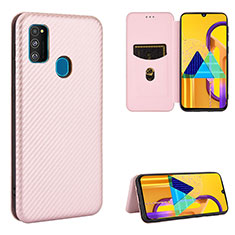 Leather Case Stands Flip Cover Holder L06Z for Samsung Galaxy M30s Rose Gold
