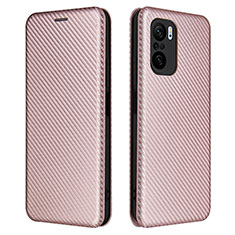 Leather Case Stands Flip Cover Holder L06Z for Xiaomi Poco F3 5G Rose Gold