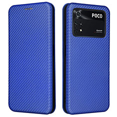 Leather Case Stands Flip Cover Holder L06Z for Xiaomi Poco M4 Pro 4G Blue